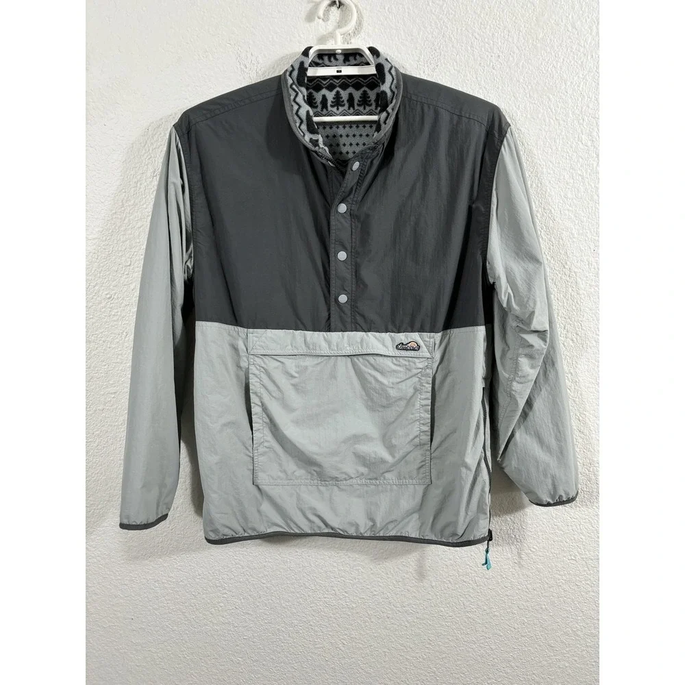 Chubbies Jacket Mens Large Gray Black Reversible Fleece Anorak Pullover Bears‎
